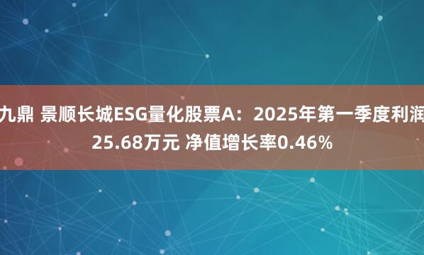 九鼎 景顺长城ESG量化股票A：2025年第一季度利润25.68万元 净值增长率0.46%