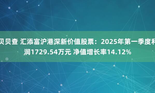 贝贝查 汇添富沪港深新价值股票：2025年第一季度利润1729.54万元 净值增长率14.12%