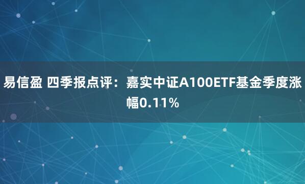 易信盈 四季报点评：嘉实中证A100ETF基金季度涨幅0.11%